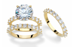 Round Cz Bridal Engagement Gp 3 Ring Set 14K Gold Sterling Silver 6 7 8 9 10 - £93.71 GBP