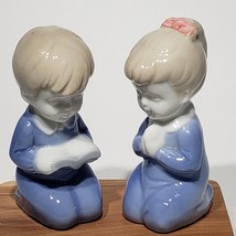 Set of 2 VTG Lego Blue Porcelain Kneeling Boy Girl Praying Bible Figurines Japan - £10.12 GBP