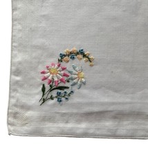 Handkerchief White Hankie Floral Flowers Embroidered 12x12.5” - £8.81 GBP