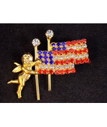 4th of July BROOCH Ladies Angel with Jewled American Flags Lapel Pins - £6.99 GBP