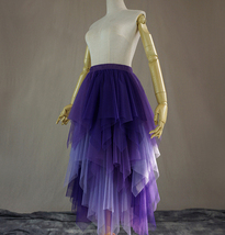 Purple Layered Long Tulle Skirt Outfit Women Custom Plus Size Tiered Tulle Skirt image 3