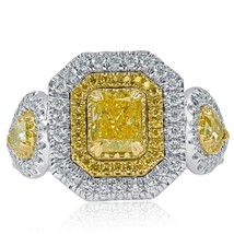2.06 Ct Radiant Natural Fancy Yellow Diamond Ring 18k White Gold - £5,626.10 GBP