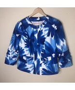Coldwater Creek Woman’s Blue &amp; White Bold Printed Floral Zippered Jacket... - $659.71 MXN