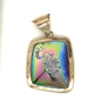 Vintage Signed C. Wylie Navajo Sterling Freeform Titanium Druzy Quartz Pendant - £106.58 GBP