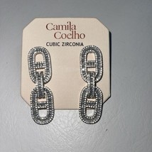 CAMILA COELHO SILVER TONE CUBIC ZIRCONIA DOUBLE CHAIN LINK DROP EARRINGS 2” - $1,257.41 MXN