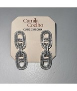 CAMILA COELHO SILVER TONE CUBIC ZIRCONIA DOUBLE CHAIN LINK DROP EARRINGS 2” - $95.86 CAD