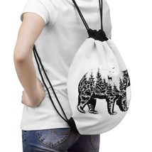 Cool Uncommon Drawstring Gym Bag with Amazing Bear Forest Illustration - Black - £35.48 GBP