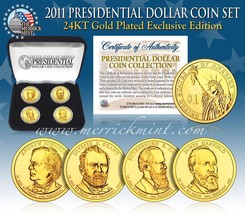 2011 MINT 24K GOLD USA PRESIDENTIAL $1 DOLLAR 4 COINS SET WITH BOX - $21.87