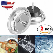 2 Pack Kitchen Sink Basket Strainer Stainless Steel And Drain Stopper Fits Most - £12.74 GBP