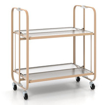 2-Tier Mobile Serving Cart with Tempered Glass Shelf-Golden - Color: Golden - £73.45 GBP