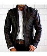 Handmade Black Cowhide Cafe Racer Jacket: Slim Fit Biker Outerwear - $189.95