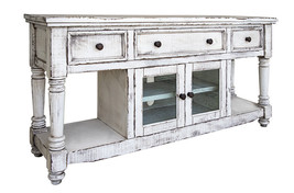 70" White Solid Wood Open shelving Distressed TV Stand - $29,462.24 MXN