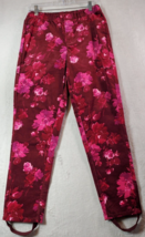 Isaac Mizrahi Pants Womens Size 8 Red Pink Floral Cotton Flat Front Straight Leg - £21.91 GBP