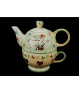 Stackable Cup and Teapot Set, Mesa International, Green Angel w/Hearts &amp;... - $19.55
