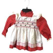 Princess Anne Hand Smocked Dress Red White Girls T4 Cotton Poly Blend Vtg - $24.85