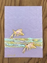Golden Fish on Lavender and Shimmering Pastel Braid Greeting Card - £9.39 GBP
