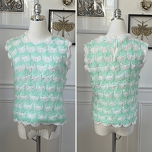 Vintage 60s Jane Hunter Seafoam Green White Back Zip Sleeveless Sweater S - $54.00