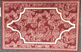 Nylon Kitchen Printed Rug (20&quot;x30&quot;) Paisley Flowers &amp; White Borders, Burgundy,Ce - £17.40 GBP