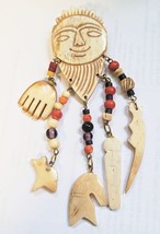 Vintage Hand Made Souvenir Brooch Pin with Beads &amp; Charms 5&quot; Long - $24.95