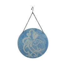 Large Coastal Blue and White Octopus Glass Suncatcher With Hanger 11.75 Inch - £20.22 GBP