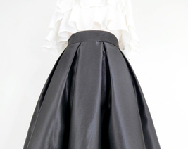 Black A-line Pleated Midi Skirt Outfit Women Custom Plus Size Party Midi Skirt image 3