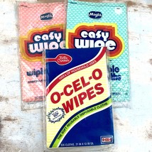 Vintage Easy Wipes 2 Sealed Packs + 1 O-Cel-O NOS Reusable Cleaning Cloths - $343.66 MXN