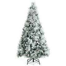 6 Feet Snow Flocked Christmas Tree with Pine Cone and Red Berries - Colo... - £160.35 GBP