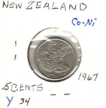 New Zealand 5 Cents, 1967, Copper-Nickel, Y34, Queen Elizabeth II - £1.19 GBP
