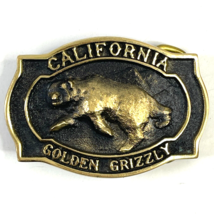 California Golden Grizzly Bear Vtg Solid Brass Belt Buckle 1978 Heritage Mint - £34.13 GBP