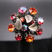 Vintage Red and AB Rhinestone Brooch Filigree Leaves 1.25 inches Made in Austria - £14.72 GBP