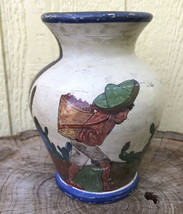 Mexican Pottery Vase Folk Art Hand Painted  Storytelling Life Terracotta Vtg - £18.99 GBP