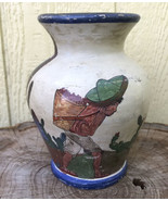 Mexican Pottery Vase Folk Art Hand Painted  Storytelling Life Terracotta... - £18.63 GBP