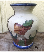 Mexican Pottery Vase Folk Art Hand Painted  Storytelling Life Terracotta... - $23.76