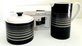 Nautica Sloane Square Sugar &amp; Creamer Set Black &amp;White Stonewear New in Open Box - £12.74 GBP