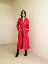 Women Genuine Lambskin Leather Trench Coat Red Fashionable Stylish Long Outwear - £123.32 GBP+