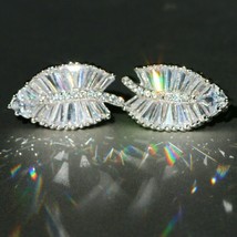 Leaf Shape Engagement Wedding Stud Earrings 14K White Gold 4Ct Simulated... - £228.00 GBP