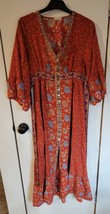 Womens S Stevie Hender Red Multicolor Floral Print Button Up Kaftan Maxi... - $28.71