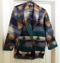 Karen Kane Wool Blend Blanket Tribal Style Jacket Coat Shawl Collar USA Size M - £55.89 GBP