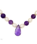22.80ctw Genuine Purple AMETHYST &amp; PEARL 14K Yellow GOLD Gemstone 18&quot; Ne... - $2,828.44 MXN
