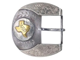 Vintage Leigh Texas Hand engraved mixed metals belt buckle - $74.25
