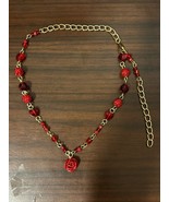 Handmade Rose Red Golden Necklace, Beauty and the Beast Rose Centerpiece - £30.33 GBP