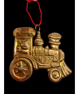 Vintage Christmas Train Ornament Brass Hammered 3&quot; x 3&quot; - $18.49