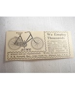 1896 Acme Cycle Co.  (Bicycles) Ad, Elkhart, Ind.  We Employ Thousands - €6,85 EUR