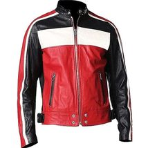 Trends Fashion Street Racers Black Retro Red &amp; White Stripes Motorcycle Leather  - £115.18 GBP+