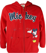 Disney Mickey Mouse Sweatshirt Girls Size Medium Red Full Zip Hoodie - £12.36 GBP