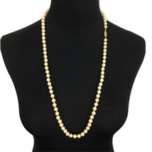 FAUX PEARL vintage necklace vermeil silver clasp - off-white knotted glass beads - £19.98 GBP