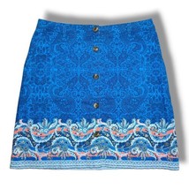 Lands End Chino Skirt Size 14 Button Front Blue Hyacinth Paisley Pockets Cotton - £17.52 GBP