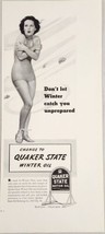 1936 Print Ad Quaker State Winter Motor Oil Lady Swim Suit Shivers Oil City,PA - £14.09 GBP