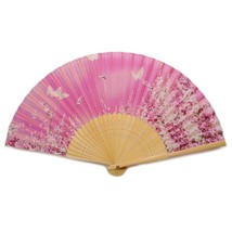 SILK HAND FAN 8&quot; Pink Butterfly Garden High Quality Folding Pocket Purse... - $7.95