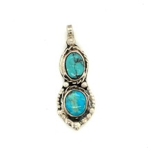 Vintage Sterling Signed 925 FRW Navajo 1987 Old Pawn Two Turquoise Stone Pendant - £66.48 GBP